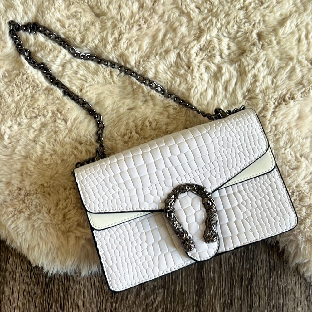 White crocodile Mermaid embossed texture Crossbody clutch bag purse